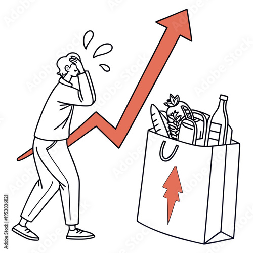 Person worried about inflation and grocery costs grocery shopping