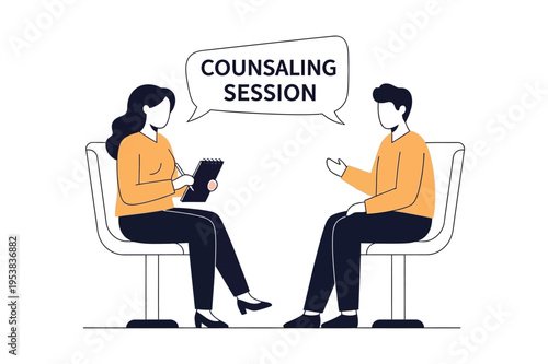A professional therapist conducting a counseling session with a patient sitting in a chair office