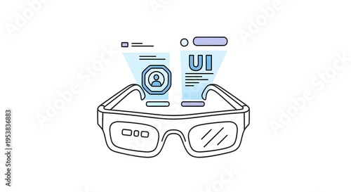 Futuristic Augmented Reality Smart Glasses Projecting Interactive Digital User Interfaces and Data Overlays, Illustrating Advanced Wearable Technology Concepts