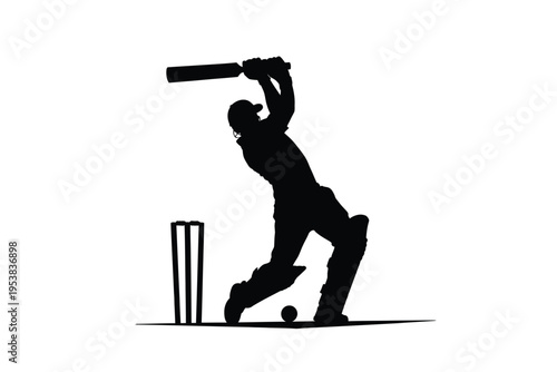 Silhouette of a cricket batsman preparing to hit the ball