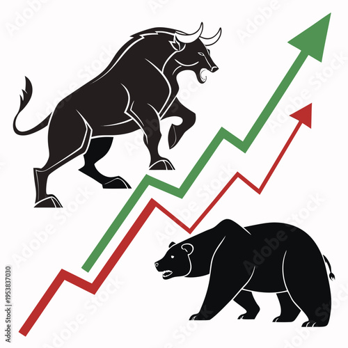 Bull and bear on stock chart finance market