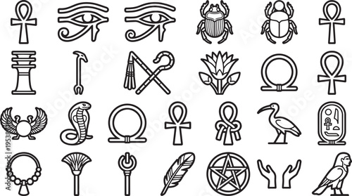 Collection of Egyptian hieroglyphic symbols, offering a glimpse into ancient Egyptian culture and art. These iconic symbols represent various aspects of life, beliefs, and history.
