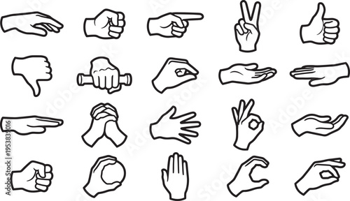 A collection of hand gestures in different poses, perfect for communication and design