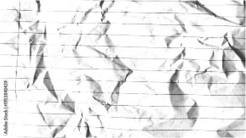 Abstract crumpled paper halftone texture with lines. Wrinkled monochrome surface with dotted pattern and subtle folds. Vector background for posters, covers and contemporary graphic layouts.