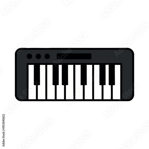 Minimalist vector illustration of a digital music keyboard or synthesizer with black and white keys, perfect for musical themes.