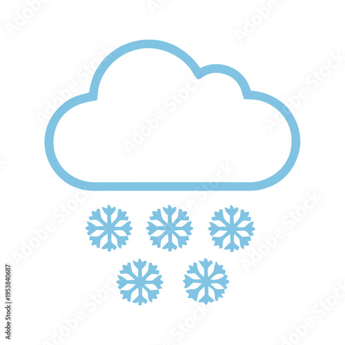 Simple blue weather icon of a cloud with falling snowflakes, representing snowy conditions or winter weather on a white background.
