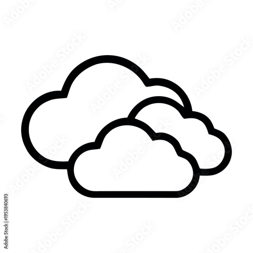 Minimalist black outline icon of two overlapping clouds on a white background, representing weather, sky, or cloud computing technology concepts.