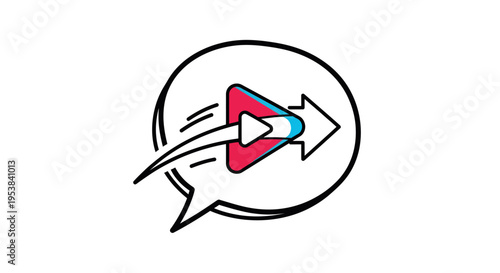 A speech bubble with a play button and arrow.