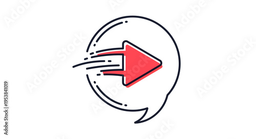 a red arrow pointing right in a speech bubble.
