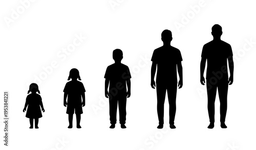 Child to adult development silhouette vector human life cycle progression