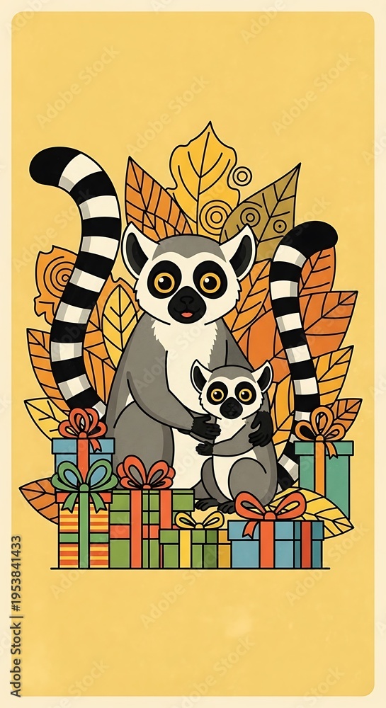 Fototapeta premium Lemur Family Gift.