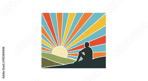 Silhouette person sun landscape graphic design symbol