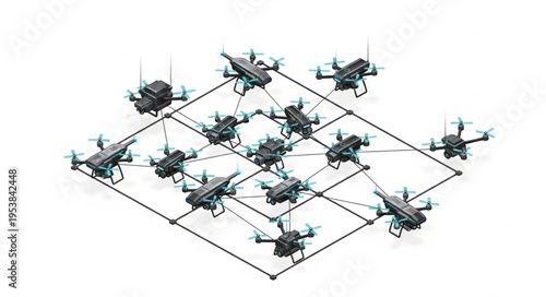 Aerial view of a drone swarm in a network formation for data collection.
