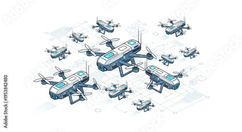 Aerial drone fleet showcasing advanced technology for various applications and purposes.