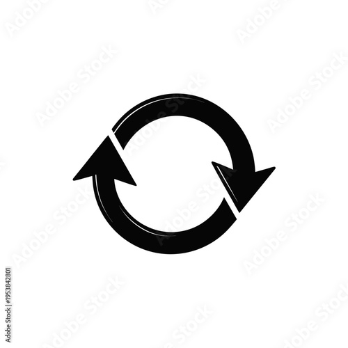 Black circular arrows rotating opposite ways on transparent background silhouette
