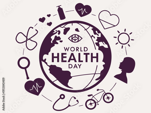 World Health Day awareness campaign logo with global health symbols and icons