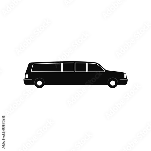 Silhouette of a black limousine vehicle on transparent background