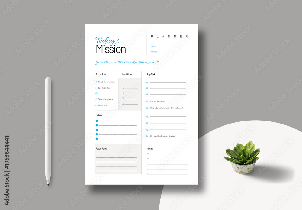 Today Mission Planner Template Layout Stock Template | Adobe Stock