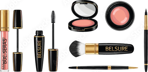 Luxury Cosmetic Set with Lip Gloss, Mascara, Blush, Eyeliner, and Makeup Brushes for Beauty Routine