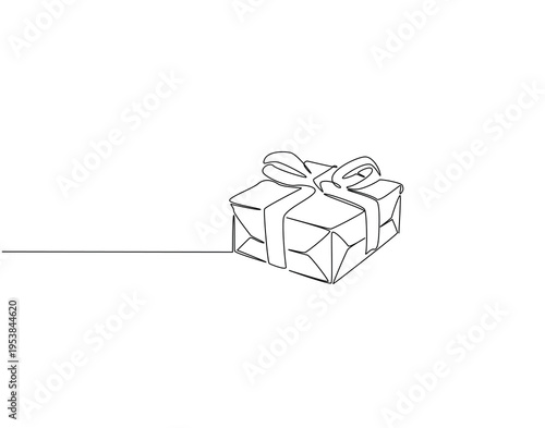 Continuous one line drawing of gift box. One line drawing illustration of present box. Surprise concept single line. Editable outline