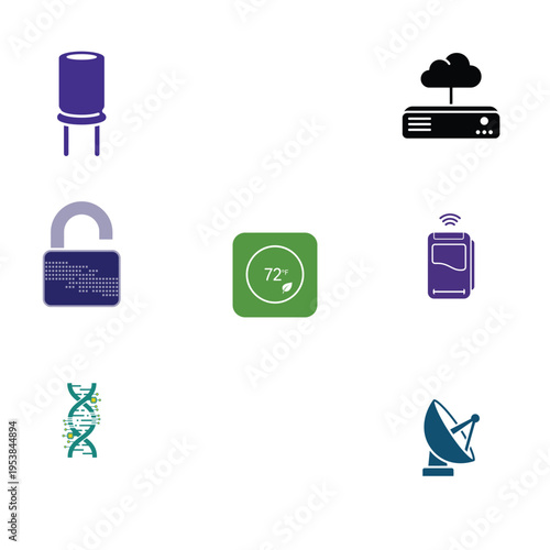 Electronic components and smart connectivity icons for network systems and biological engineering projects