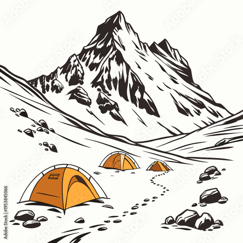 Snowy Mountain Campsite tents winter outdoors