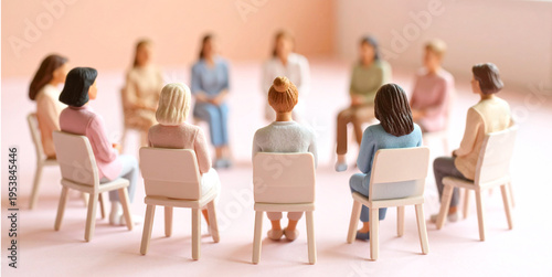 Wallpaper Mural group of small figures sitting in a circle, depicting a therapy session Torontodigital.ca