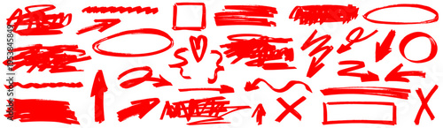 Expressive hand drawn arrow with marker, hand adds highlight, arrow and marker form line, pen, draw, underline and check marks.