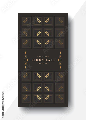 Luxury Chocolate Packaging Design with Golden Geometric Pattern Background