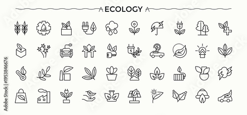 Ecology icon set. Minimalist icons collection. Environment modern icon set. It contains symbols to energy, environmental, environment, earth, planet and more.