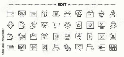 Edit line icon set. Editing simple icon set. Vector outline icons collection. Pack of adjust, writer, editing, correct, formatting, adjustable and more. Editable vector. Pixel perfect.