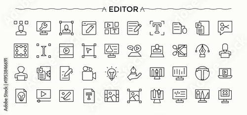 Editor related icon set. Contain linear symbols modification, correct, formatting, adjustable, align, update, adjust and more. Modern vector illustration. Editable vector stroke. Align icon set.