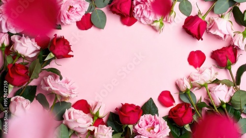 Framed border of red and pink roses surrounding empty pink center
