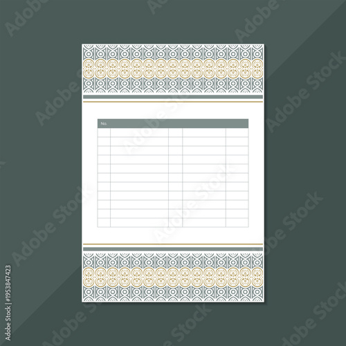 Vintage Ornamental Table Sheet Template Decorative Pattern Document Layout