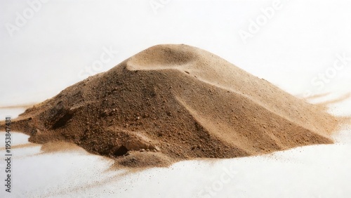 Small sand pile settling and resting on white background