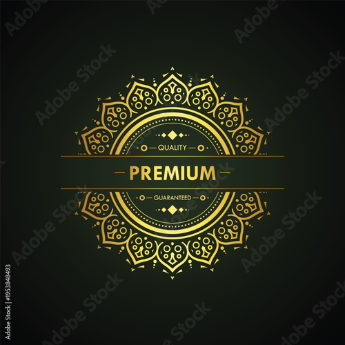 Luxury Premium Golden Badge with Ornamental Mandala Decorative Emblem