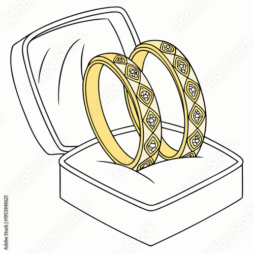 Two Gold Bangles in Jewelry Box white background isolated