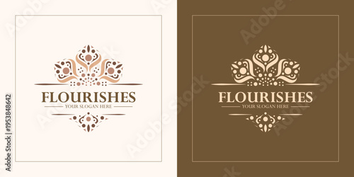 Vintage Flourishes Logo Template Elegant Ornamental Badge Design Retro Luxury Label Set
