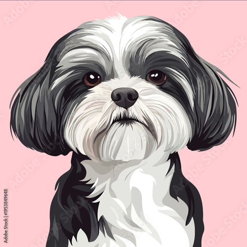 simple vector Lhasa Apso clipart illustration white background vector art style simple design flat illustration no shadows