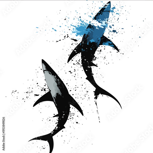black silhouette blue shark on a white backgrounk vector