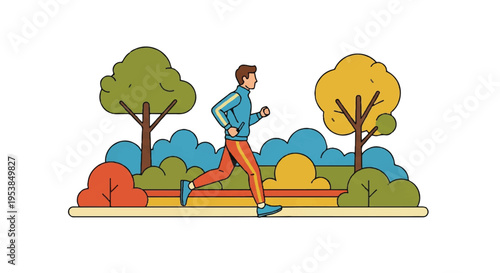 Runner in park with trees and bushes illustration