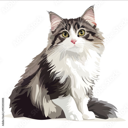 simple vector Kurilian Bobtail clipart illustration white background vector art style simple design flat illustration no shadows