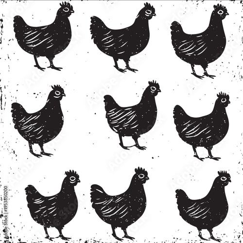 black silhouette chicken on a white backgrounk vector