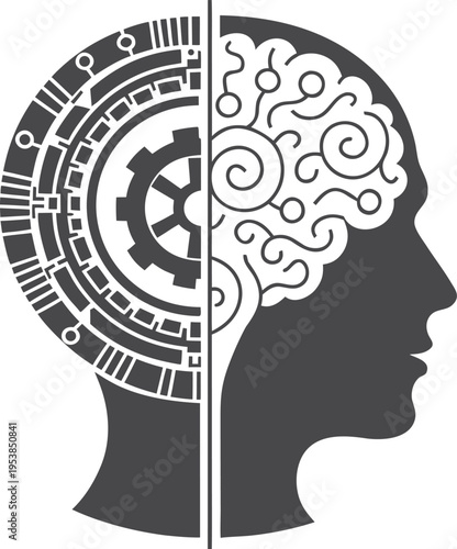 Artificial intelligence profile silhouette with gear and brain mechanism concept