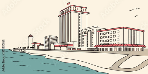 USA, US, U.S, United States - Biloxi skyline coastal casino minimal svg clean vector shapes 
