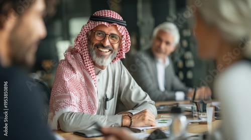 Smiling arab man in meeting