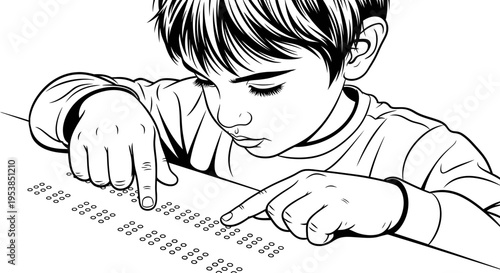 Blind child reading braille