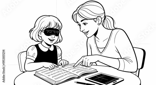 blind child learning with assistant