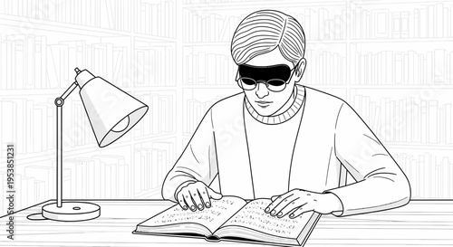 blind person reading book with braille