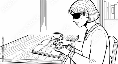 blind woman reading braille book
